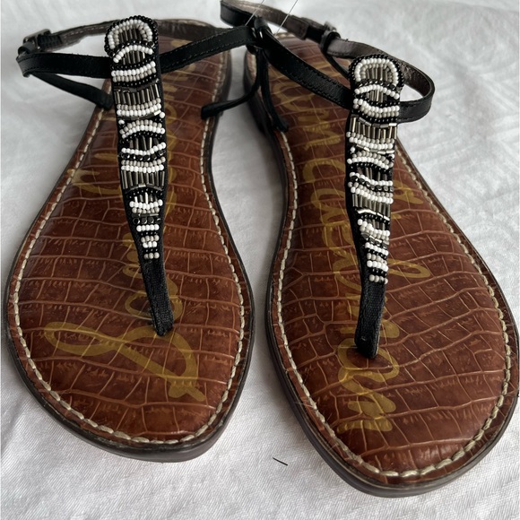 Sam Edelman GRACE Black/Grey/White Beading EUC Black Leather Thong Sandal size 8 - Picture 2 of 9
